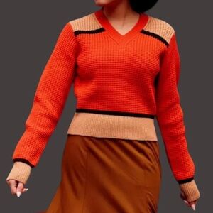 UNIQLO x MARNI Women’s Collegiate Crop VNeck Pullover Sweater Orange Brown XXL